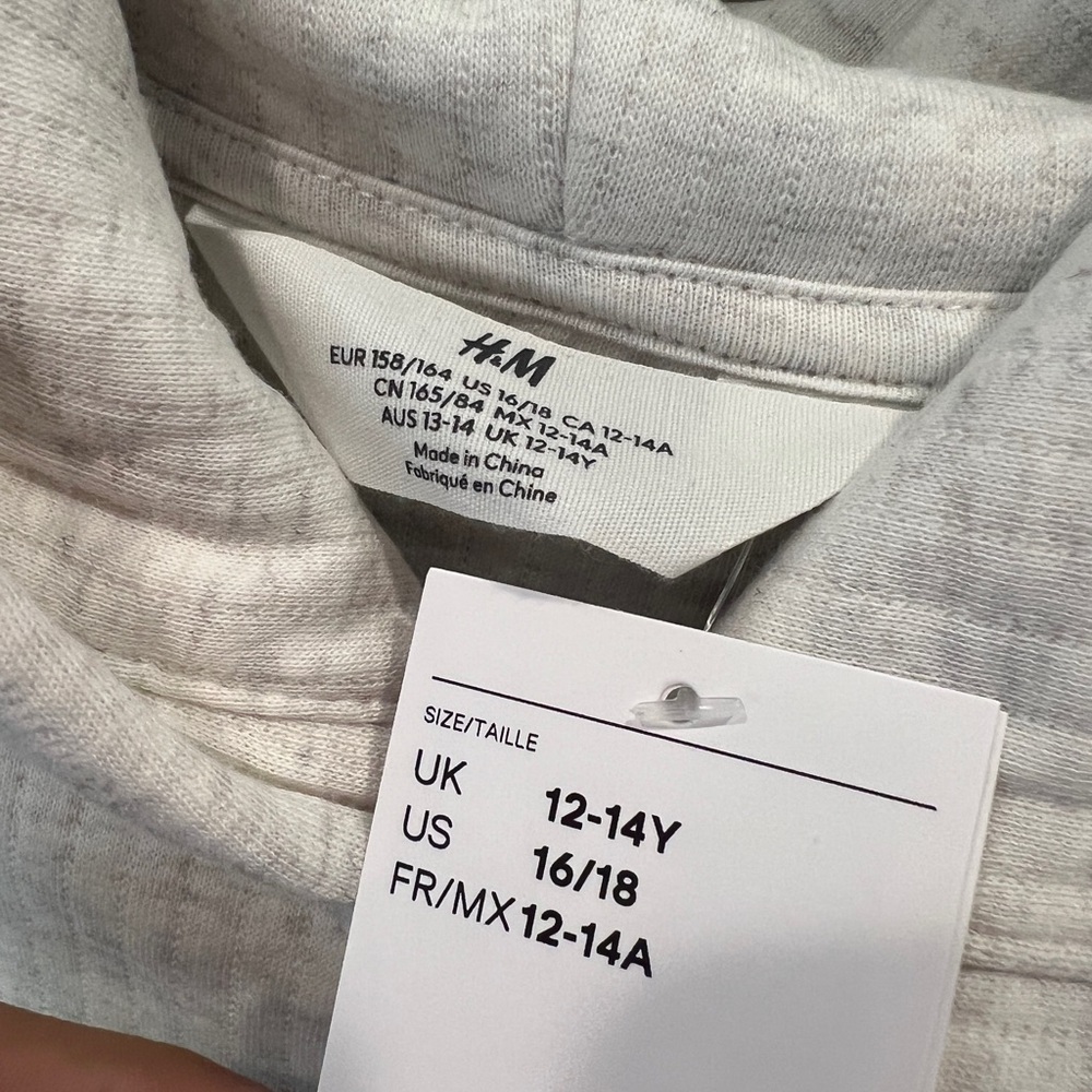 H&M Boys White Melange Ribbed Hoodie Cotton Sweatshirt Size 12/14 NWT - Picture 6 of 8